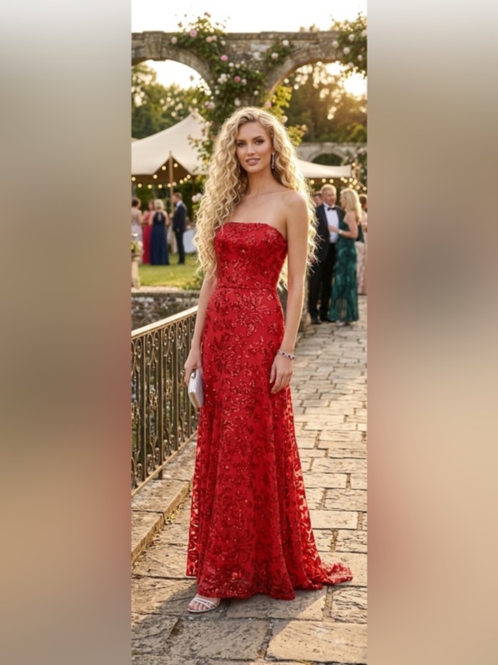 Strapless Red Sequin Evening Gown NWT Size 12